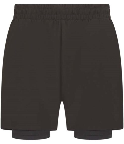 Unisex double layer running shorts with phone pocket
