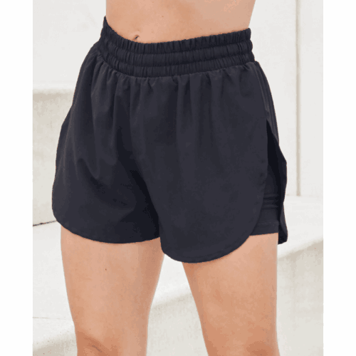 Ladies double layer running shorts with phone pocket
